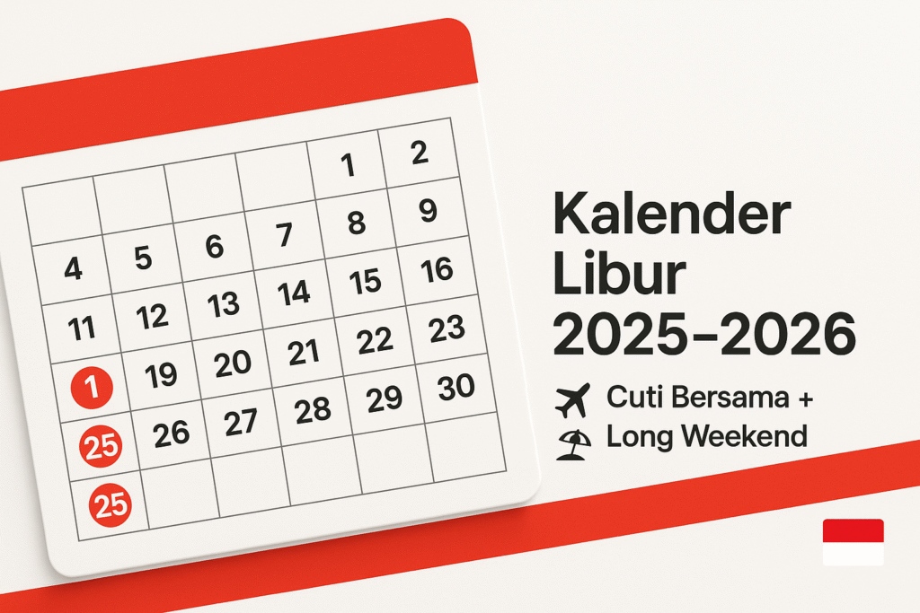 Kalender libur nasional Indonesia 2025–2026 dengan cuti bersama dan long weekend resmi.